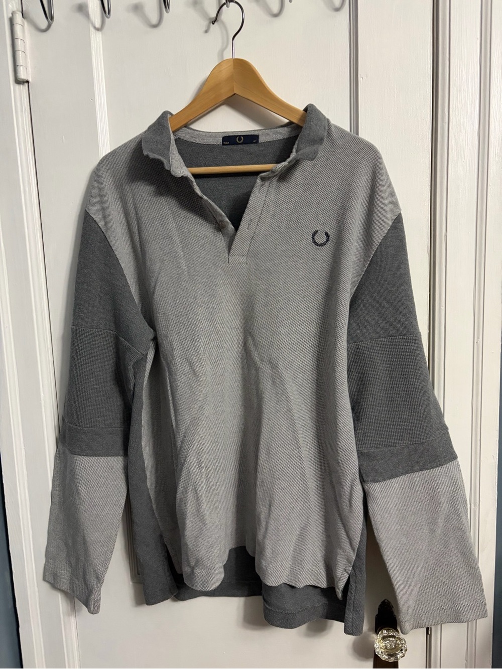 Fred Perry Grey Two-Tone Long Sleeve Rugby Polo